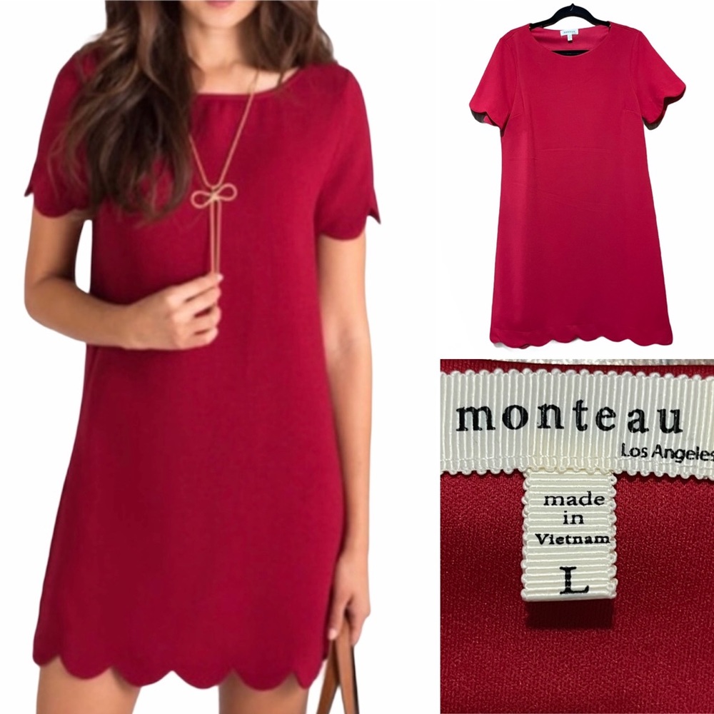 Monteau Los Angeles Red Shift Dress, Large